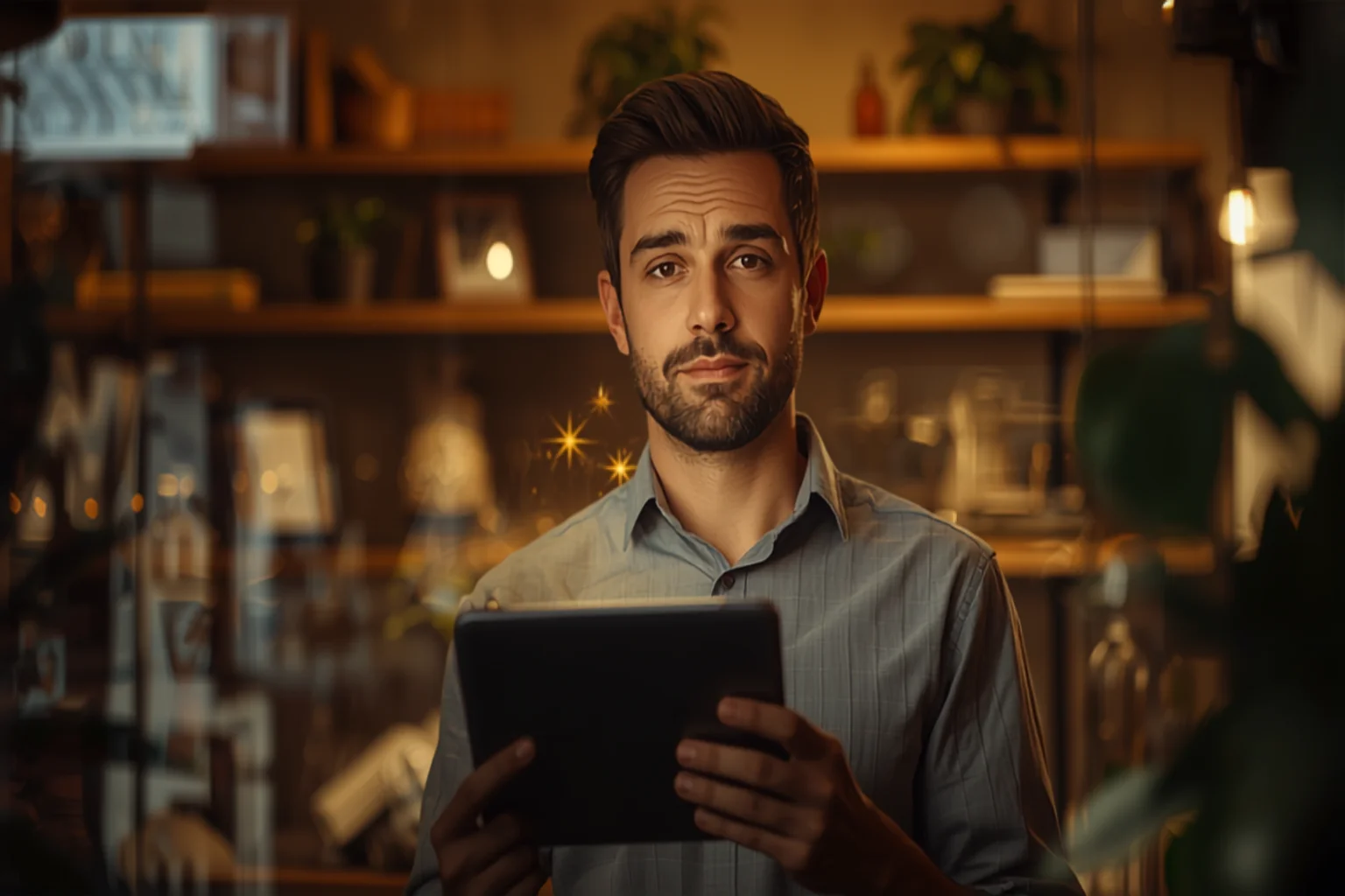 Las Vegas small business owner exploring an AI assistant on a tablet