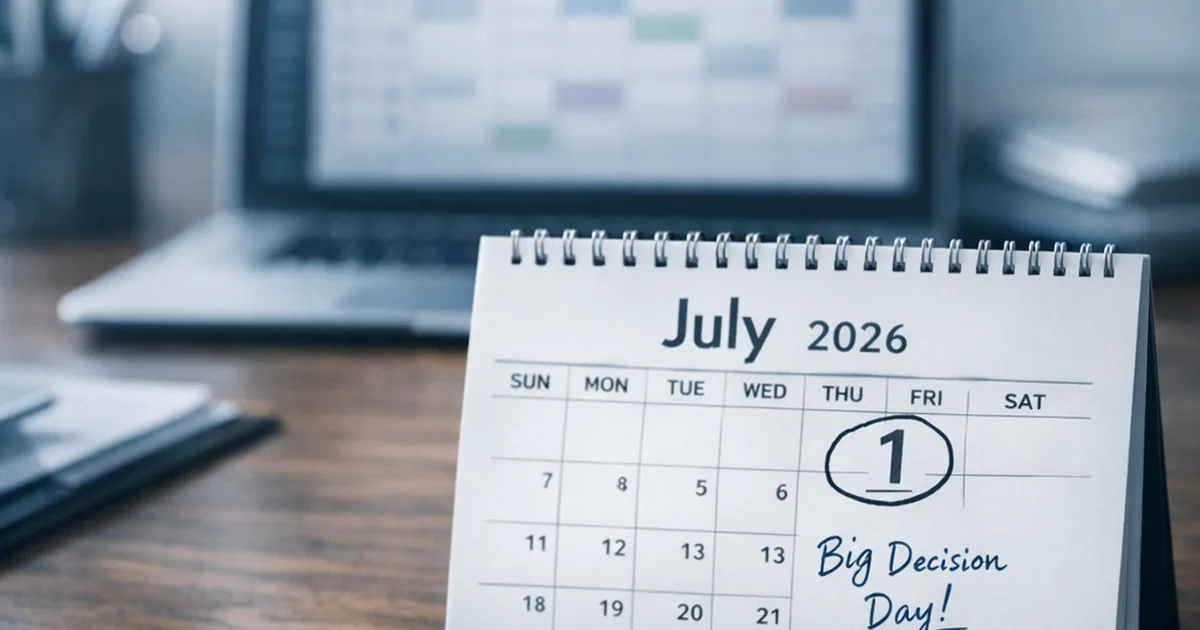 Calendar showing July 1, 2026 circled — Microsoft 365 price increase deadline